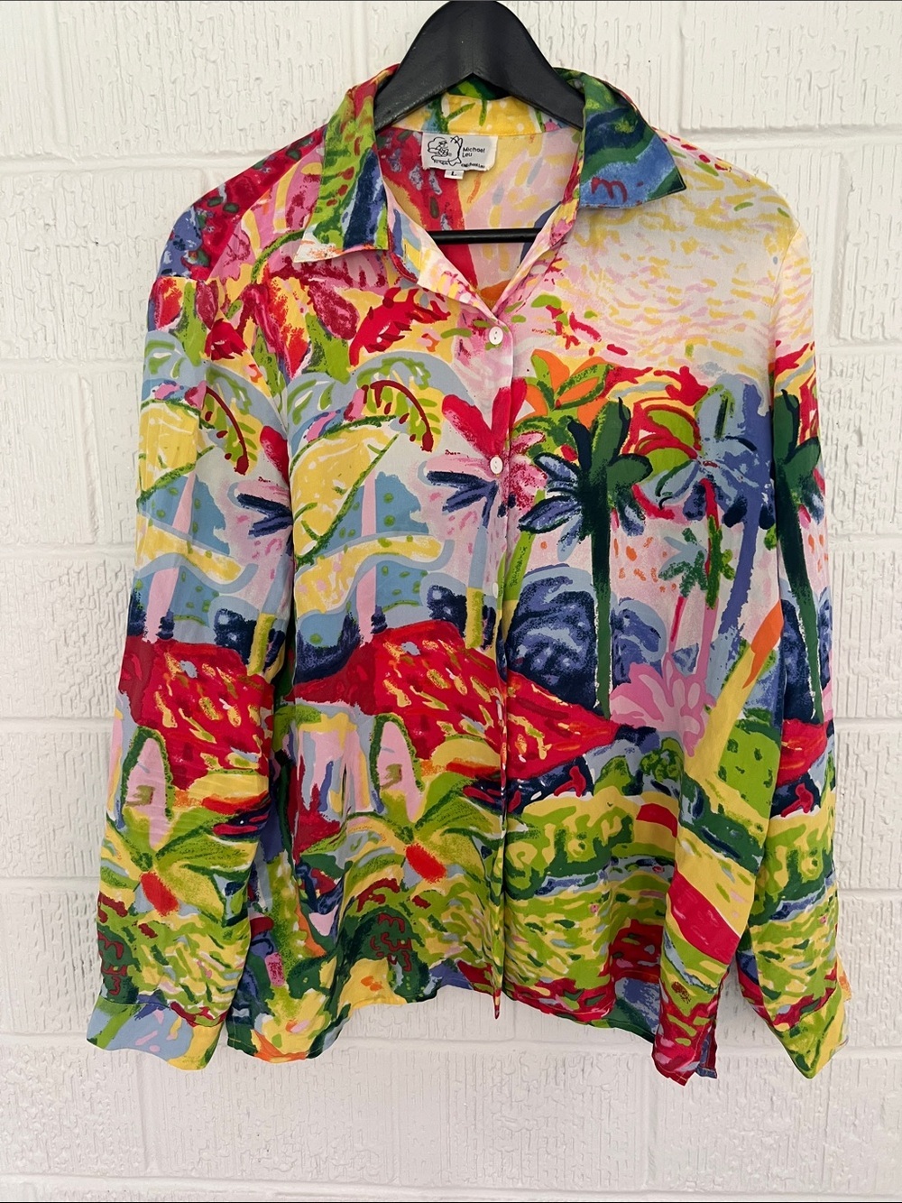 Michael Leu Vibrant Tropical Print Button-Up Shirt Silk large - Picture 2 of 9